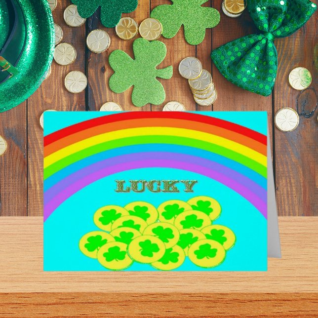 Cartão Sorte com o Rainbows, Dourado e Shamrocks. ZSSG (Lucky Rainbows Gold & Shamrocks Holiday Card)