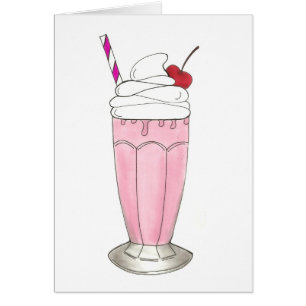 Cartão Sorvete Comprar Morango Rosa Milkshake Foodie