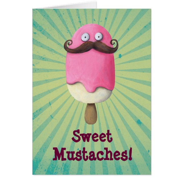 Cartão Sorvete cor-de-rosa com bigodes (Frente)