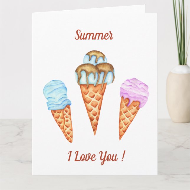 Cartão Sorvete Eu Te Amo Fofo Verão    (Frente)