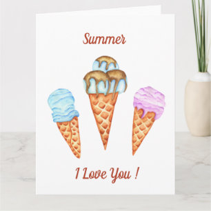 Cartão Sorvete Eu Te Amo Fofo Verão   