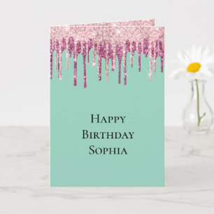 Cartão Sorvete Rosa Beijo Brilho Gotas de Aniversário