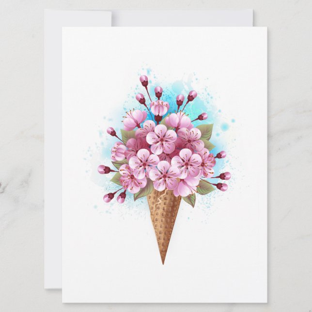 Cartão Sorvete Waffle Rosa Sakura Cone (Frente)