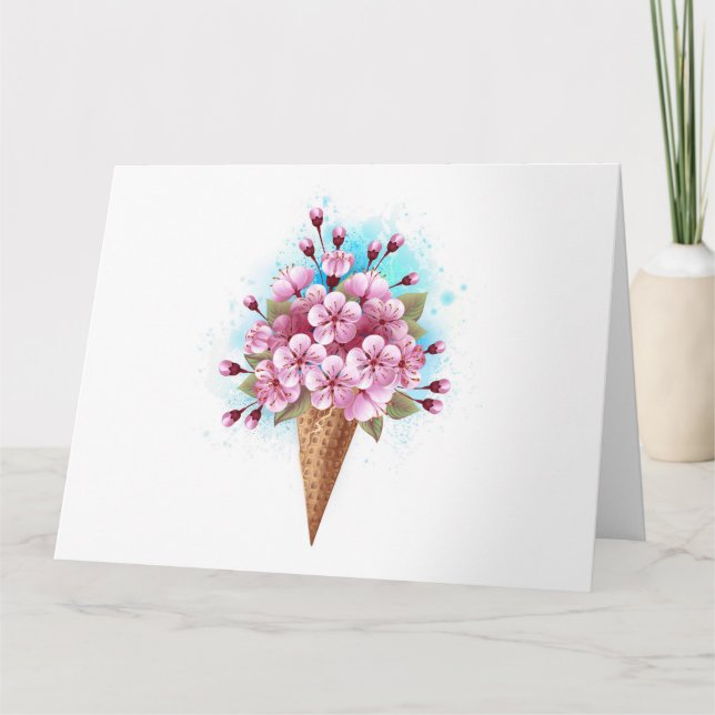 Cartão Sorvete Waffle Rosa Sakura Cone (Frente)