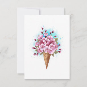 Cartão Sorvete Waffle Rosa Sakura Cone