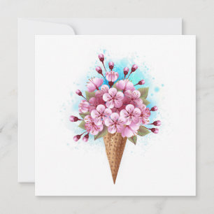 Cartão Sorvete Waffle Rosa Sakura Cone
