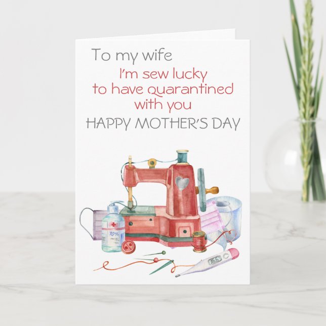 Cartão Sou Sew Lucky por ter Dia de as mães em Quarentena (Frente)