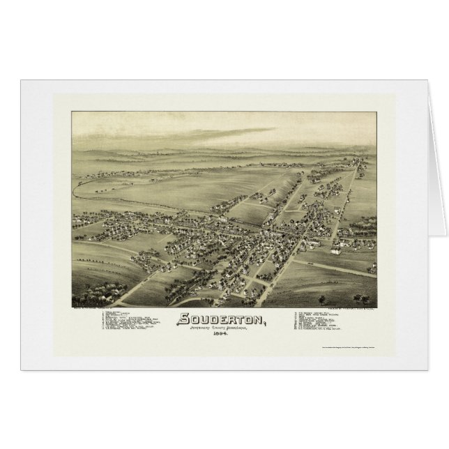 Cartão Souderton, mapa panorâmico do PA - 1894 (Frente Horizontal)