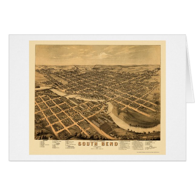 Cartão South Bend, no mapa panorâmico - 1874 (Frente Horizontal)