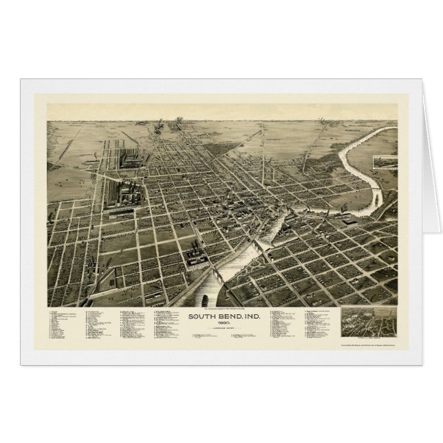 Cartão South Bend, no mapa panorâmico - 1890 (Frente Horizontal)