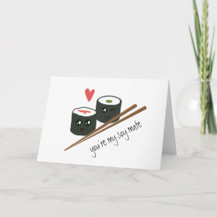Cartão Soy Mate Casal Kawaii Sushi Amor Cartaz Cardíaco