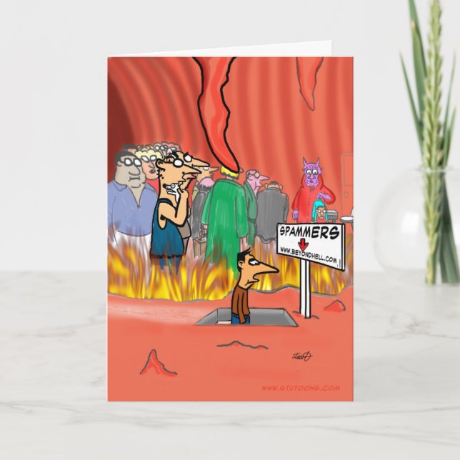 Cartão Spammer - Cartoon no Inferno - Aniversário Engraça (Frente)