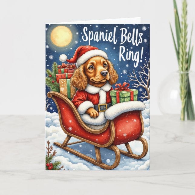 Cartão Spaniel Bells Ring – Cocker Spaniel Natal (Frente)