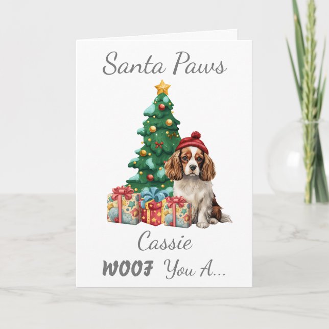 Cartão Spaniel Cavalier de Cães de Natal Personalizável (Frente)