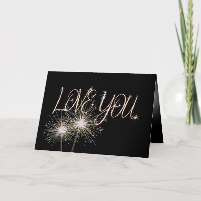 Cartão Sparklers de Amor em Preto (Frente)