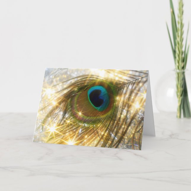 Cartão Sparkling da pena do pavão (Frente)