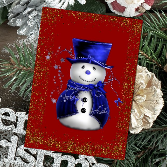 Cartão Sparkling Snowman in Blue Velvet Christmas (Sparkling Snowman in Blue Velvet Christmas Card by the Olde Christmas Shoppe)