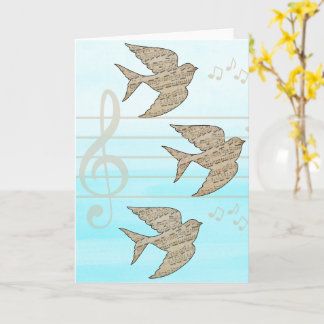 Cartão Sparrow Bird Music Blue Sky