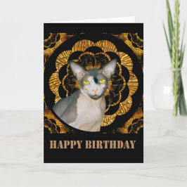 Cartão Sphynx Cat Ninja Estilo de Vintage Preto Dourado A