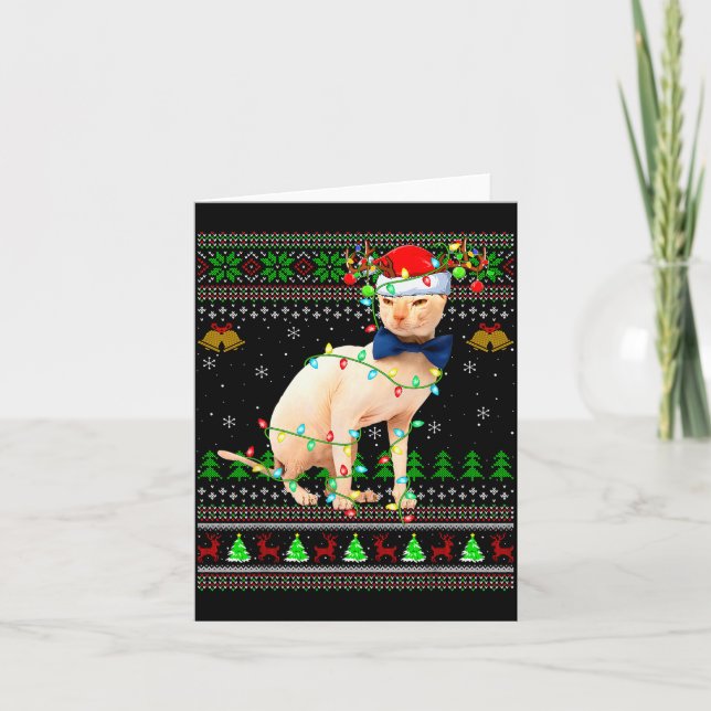 Cartão Sphynx Gato Ugly Christmas Sweaters Feriado Papai  (Frente)