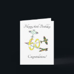 Cartão Spitfire 60th Birthday<br><div class="desc">Celebrar esse aniversário especial de 60 anos com um passeio de felicitação pelo icônico avião de combate da Segunda Guerra Mundial,  o Fogo Supermarinho - na verdade,  três deles voando pelo ar com trilhas vermelhas,  brancas e azuis.</div>