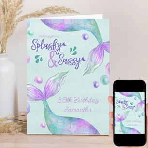 Cartão Splashy & Sassy Aniversário de Sereia de Qualquer