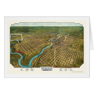 Cartão Spokane, mapa panorâmico de WA - 1905