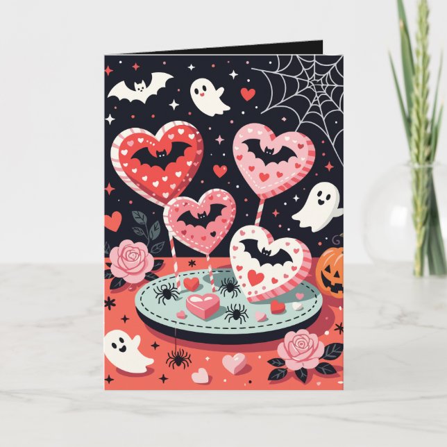 Cartão Spooky-cute Halloween Illustration of Heart  (Frente)
