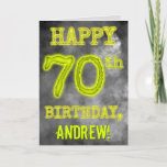Cartão Spooky Glowing Aura Look "HAPPY 70th BIRTHDAY"<br><div class="desc">The front of this mysterious looking, editable birthday-themed greeting card design features the message "HAPPY 70th BIRTHDAY" with characters having a spooky glowing aura appearance, on an eerie grey cloudy mist-inspired background pattern. The front also features an editable recipient name. The inside features a personalized birthday greeting message. A personalized...</div>