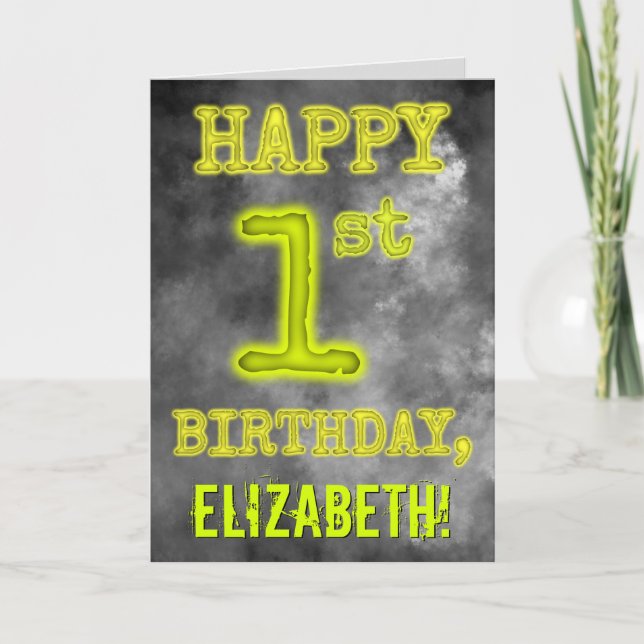 Cartão Spooky Glowy Aura Olhe "primeiro aniversario FELIZ (Frente)