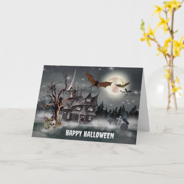 Cartão Spooky Hunted House Halloween (Flor Amarela)