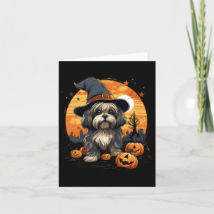 Cartão Spooky Lhasa Apso Cachorro Bruxo Halloween