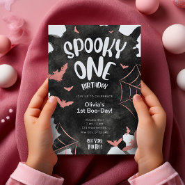 Cartão "Spooky One Invitation Halloween Birthday Pink Bat