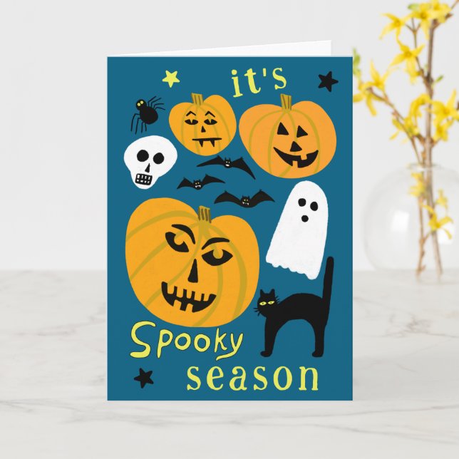 Cartão Spooky Season Pumpkins Ghost Bat HELLOWEEN (Flor Amarela)