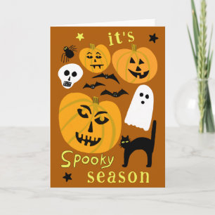 Cartão Spooky Season Pumpkins Ghost Bat HELLOWEEN