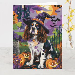 Cartão Spooky Springer Spaniel Halloween Pumpkin