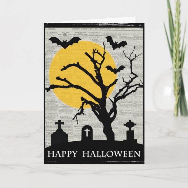 Cartão Spooky Tree e Tombstone Halloween (Frente)