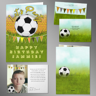 Cartão Sporty Boys Soccer Birthday Card With Photo Space 