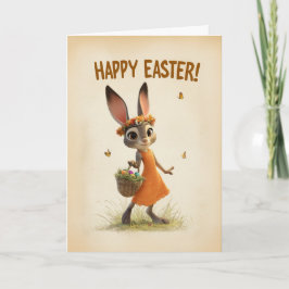 Cartão Spring Meadow Bunny with Basket Easter Card
