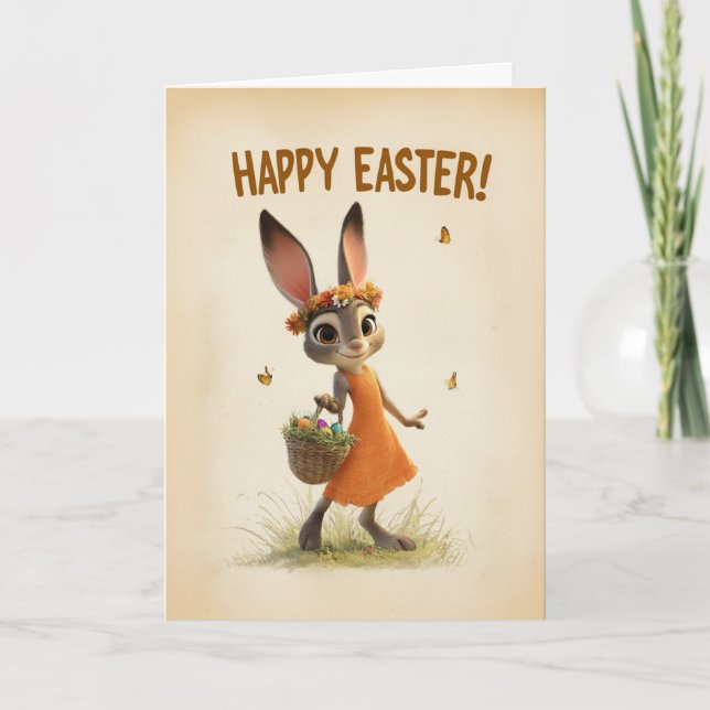 Cartão Spring Meadow Bunny with Basket Easter Card (Frente)