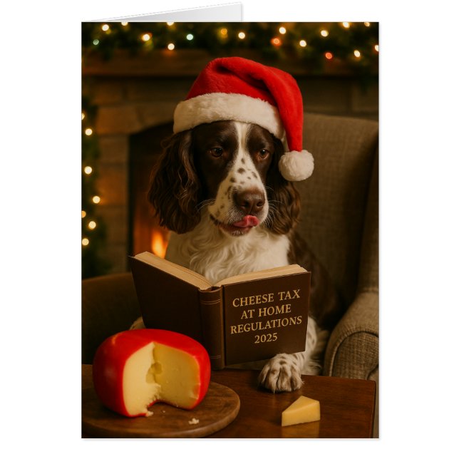 Cartão Springer Spaniel  'Cheese Tax' Christmas card (Frente)