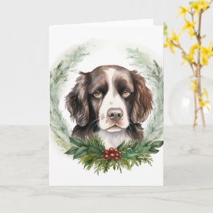 Cartão Springer spaniel Coroa de Natal Cachorro Festivo