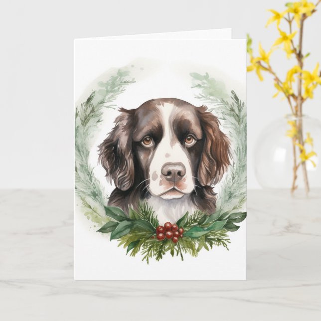Cartão Springer spaniel Coroa de Natal Cachorro Festivo (Flor Amarela)