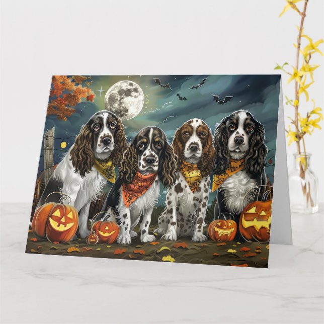Cartão Springer Spaniel Halloween Assustador (Flor Amarela)
