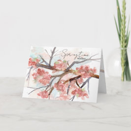 Cartão Springtime quer árvore cor-de-rosa com flores de c
