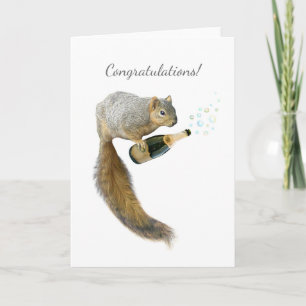 Cartão Squirrel with Champagne Congratulations Card