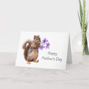 Cartão Squirrel with Violets Mother's Day Card