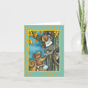 Cartão SQUIRRELS & OWL AGRADECIMENTO, Vazio DE PIE HOMEMA