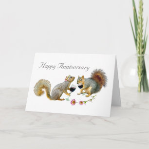 Cartão Squirrels with Wine Anniversary Card