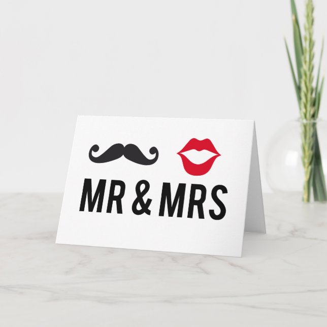 Cartão Sr. e Sra., bigode e lábios vermelhos (Frente)